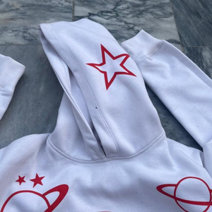 Sudaderas con capucha personalizadas de algodón polar unisex, estilo casual, para otoño, con estampado puff, color blanco. - Product Image 3