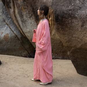 Tie Dye rayonne tissu Long Kimono Boho Style dame plage vacances d'été couvrir Sexy Resort porter femmes Kimono grande taille Kimono - Product Image 4