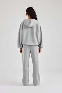 Women Gray Full <b>Zip</b> <b>Hooded</b> Tracksuit Set Solid Color Casual Loose Fit Side Pockets Autumn Wear 100% Cotton Midweight - Product Image 4