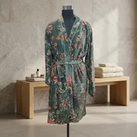 Robe Kimono en Velours Grande Taille Imprimé Jungle Vert pour Femme – Robe de Mariée Décontractée Écologique en Coton et Velours pour Femme