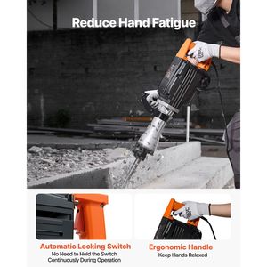 Martello Demolitore Elettrico Professionale 2200W, 1350 BPM, con 6 Scalpelli e Valigetta per Lavori di Demolizione - Product Image 6