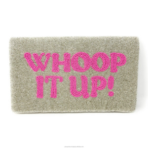 Bolso de mano de fiesta de noche de lujo hecho a mano con cuentas plateadas, bolso cruzado portátil duradero para mujer para texto de letra Rosa informal - Product Image 4