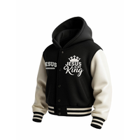 Blouson universitaire à capuche pour homme JESUS EST MON ROI, noir et blanc, style baseball, lettrage chrétien, streetwear, imperméable