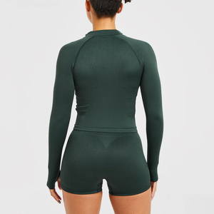 Stand Collar Long Sleeve Zipper Up Closure Jackets & Yoga Short Sets High Quality Stretchable Training Sculpt Fit Yoga Set - Product Image 2