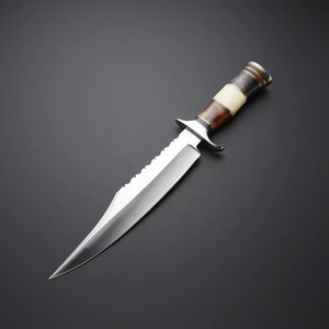 Cuchillo de Caza con Hoja de Acero de Damasco, Mango de Cuero, Borde Dentado, Grado Industrial, ODM, Cuchillo de Supervivencia para Exteriores - Product Image 2