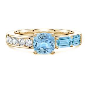 14K Solid Solid Gold Ring Natural Aquamarine Round 7 mm Natural Diamonds Halo Fine Jewelry IGI Certified Color - Product Image 1