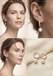 Pendientes de Aro en Oro Rosa con Diamantes y Perlas Colgantes para Mujer, Joyería para Bodas y Fiestas - Product Image 2