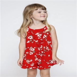 Barboteuse en coton rouge pour fille, vêtement sans manches, avec taille élastique, combinaison parfaite pour ce volume - Product Image 3