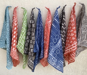 Wholesale Square Block Print Bandana Cotton Handmade <b>Head</b> Scarf Indian Floral Boho Hair <b>Wrap</b> Striped Border Neckerchief - Product Image 6