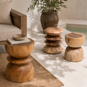 ARTERRA Luxury Teak <b>Wood</b> Sculptural Pedestal <b>Stool</b> Modern Round Side Table Luxury Accent End Table for Villa - Product Image 5
