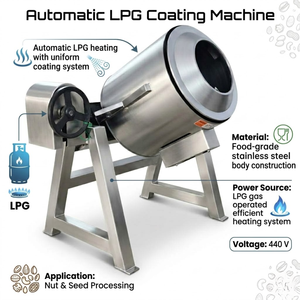 Machine de revêtement automatique au GPL pour la torréfaction des noix et du café |   Micron Inde |   Acier inoxydable de qualité alimentaire |   440V |   Papier/Film plastique - Product Image 5