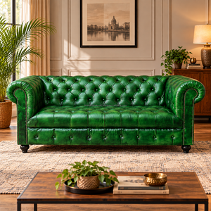 Sofá Chesterfield de Cuero Genuino Verde de Lujo, Muebles de Sala de Estar con Botones Cosidos a Mano, Sofá Clásico Vintage |   Mayoristas - Product Image 5
