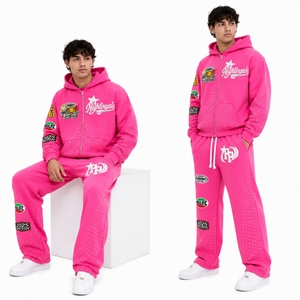 Conjunto de Sudadera con Capucha y Pantalones de Chándal de Felpa Gruesa para Hombre, Novedad 2026, Personalizado con Pedrería, Cremallera Completa, Oversize, de Algodón French Terry - Product Image 6