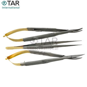 Ensemble de 3 instruments chirurgicaux allemands en acier inoxydable TC : Micro-ciseaux Castroviejo, Porte-aiguille courbé, Pinces, pour usage dentaire, ophtalmique et médical - Product Image 5