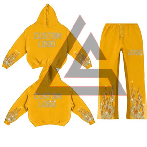 Ensemble de survêtement streetwear empilé pour hommes, deux pièces, avec pantalon jogger évasé et strass - Product Image 5