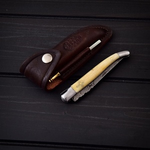 Couteau pliant fin en acier de Damas avec manche en os, couteau de poche haut de gamme pour le camping et la chasse, personnalisable OEM - Product Image 3