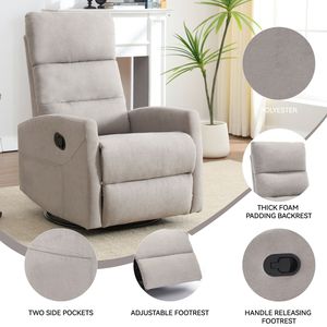 Poltrona Reclinabile Manuale Grigia con Funzione Dondolo e Girevole, Design Confortevole in Tessuto per Soggiorno - Product Image 2