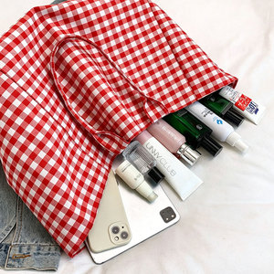 Wholesale <b>Large</b> Capacity Simple Plaid <b>Canvas</b> Shoulder <b>Bag</b> Pink <b>Large</b> <b>Canvas</b> Summer Beach Shopping Checked Cloth Tote <b>Bag</b> - Product Image 6