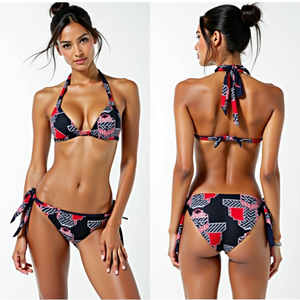 Conjunto de Bikini de 2 Piezas para Mujer, Cuello en V, Sin Mangas, Corte Regular, Color Sólido, Antibacterial, Transpirable, de Secado Rápido, Talla Grande, Ropa de Playa - Product Image 4