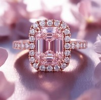 Bague de fiançailles de luxe certifiée en argent sterling 925 plaqué or 18 carats avec moissanite rose taille émeraude 7x9mm sertie à griffes, 5 grammes
