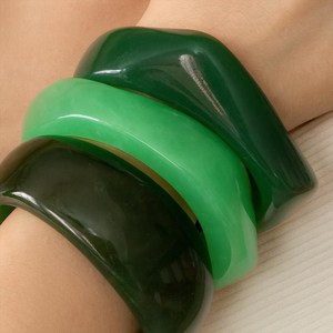 Handmade Green Resin Bangle Stackable Chunky Geometric Wave Resin Craft Jade Olive Emerald Cuff Bracelet Set - Product Image 4