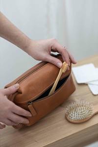 Sac de toilette en cuir véritable, trousse de toilette pour hommes et femmes, trousse de voyage cosmétique, produit OEM & FBA - Product Image 2