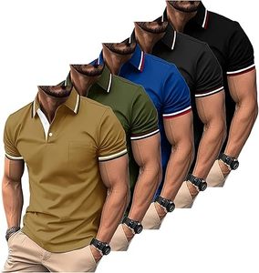 Chemise homme slim fit à manches courtes, couleur unie, poche poitrine, respirante, séchage rapide, col tricoté, boutonnée, décontractée, pour le golf, en polyester - Product Image 1
