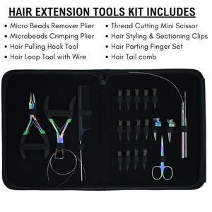 Kit d'outils professionnels pour extensions capillaires : crochet de tirage, outil à boucle, ciseaux, pinces de sectionnement, peigne à doigts pour la séparation, outil de sertissage - Product Image 2