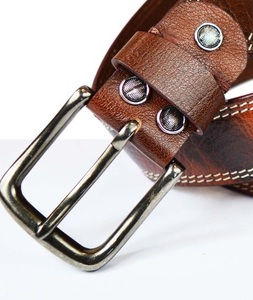 Cinturón casual occidental de moda, de cuero genuino de vaca, moldeado en una sola pieza, con diseño de cuentas y hebilla de aleación, de alta resistencia. - Product Image 4