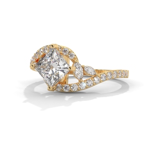 Bague de fiançailles en or jaune avec diamant, couronne ovale, halo, bijoux de mariée - Product Image 4