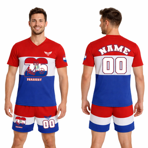 Custom Paraguay Soccer Jersey 2026 Football Uniform Set Red White Blue Personalized Name Number <b>Kit</b> Breathable Training Sports - Product Image 1