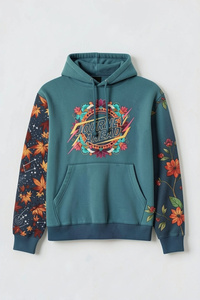 Sweat-shirt à capuche unisexe Journey Ahead à imprimé floral, coupe classique, décontracté, en coton tricoté, avec poches, pour l'automne - Product Image 2