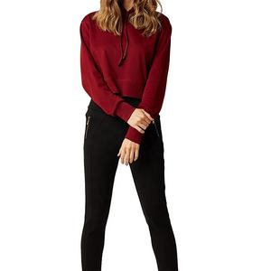 Pull à capuche à manches longues pour femmes avec ourlet brut recadrée imprimé en gros personnalisé court sport haut court automne sweat à capuche de sport - Product Image 6