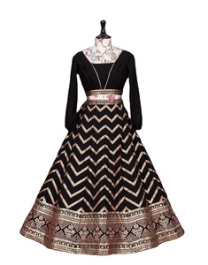 Nouveau à la mode noir Georgette Lehenga Choli séquence ethnique fil broderie travail costume vente directe fêtes mariage dernier - Product Image 1