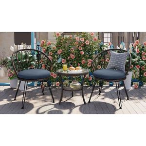Set da Esterno U_STYLE in 2 Pezzi, Sedie Singole in Rattan con Tavolo Rotondo in Vetro per Terrazze, Balconi o Cortili - Product Image 3