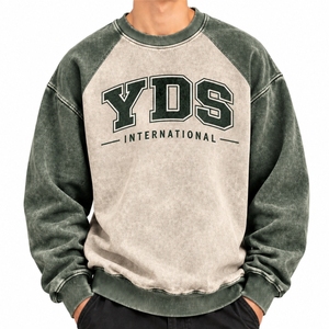 Sweat-shirt pour homme à col ras du cou, couleur personnalisée, délavé à l'acide, avec logo frontal, design premium, en coton et polyester, manches longues, ourlet côtelé - Product Image 1