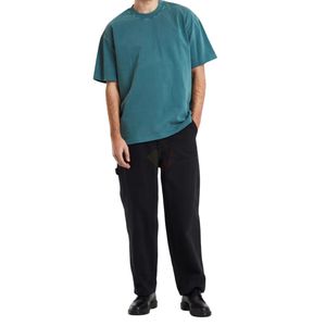 Camiseta de Hombre Verde Azulado Lavado con Hombros Caídos, Algodón Preencogido, Sensación Cómoda, Silueta Holgada, Camisas de Moda para Hombre - Product Image 3
