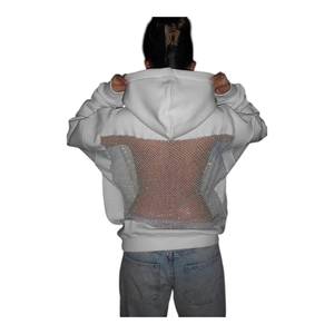 Sweat à capuche oversize noir pour femme en molleton avec logo imprimé, dos nu, empiècements en maille à sequins, coupe ample, style streetwear - Product Image 4