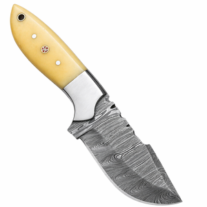 Custom Handmade Camping Hunting <b>Knife</b> with Drop Point Blade Straight Edge Damascus Steel <b>Bone</b> <b>Handle</b> and Leather Sheath - Product Image 1