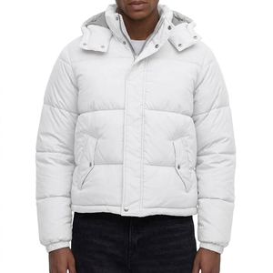 Veste d'hiver pour homme, blanche, à capuche amovible, épaisse, en duvet, coupe-vent, décontractée, à fermeture éclair, col montant, veste chauffante - Product Image 1