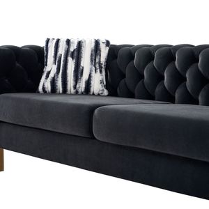 Divano Chesterfield Moderno Trapuntato in Velluto Nero 84,25 W per Soggiorno - Product Image 3