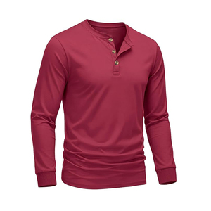 T-shirt décontracté à manches longues pour homme, 100 % coton, couleur unie, col rond confortable, tissu tricoté - Product Image 5