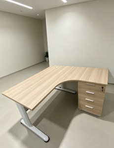 Modern L-Shaped Pedestal Office <b>Desk</b> Wood Veneer Freestanding 3-<b>Drawer</b> Storage Adjustable Height Ergonomic Design Commercial - Product Image 1