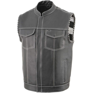 Chaleco Deportivo Samroz para Hombre, Modelo Old Glory Negro, Cuero Premium, Estilo Club, Cuello en V, Transpirable, Cierre de Cremallera, Costuras Grises, con Cordones - Product Image 3