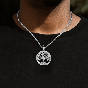 Luxury 925 Silver Rhodium Plated Tree Of Life Pendant Necklace With Round Brilliant Cut Diamonds <b>Rope</b> <b>Chain</b> Unisex Everyday Wear - Product Image 3