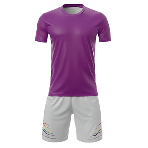 Ensemble d'uniformes de football scolaires personnalisés en maille 100 % polyester, découpe automatisée, maillot et short de football pour enfants à col ras du cou et dégradé de couleurs - Product Image 3