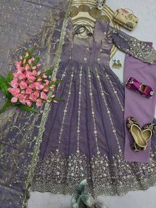 Indian Pakistani Beautiful Designer Anarkali Silk Fabric Fancy Printed <b>Party</b> Wear Floral Gown Traditional Women Ethnic Wear - Product Image 3