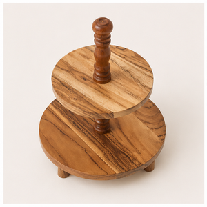 Soporte de Pastel de Madera de 2 Niveles Hecho a Mano, Torre de Exhibición de Postres de Madera de Acacia Ecológica para Bodas y Fiestas de Cumpleaños - Product Image 3