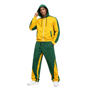 Conjuntos de sudadera con capucha y pantalones deportivos Y2K para hombre, con bloques de color, con cremallera, ropa deportiva, ropa urbana, pantalones de chándal al por mayor, proveedor personalizado - Product Image 1