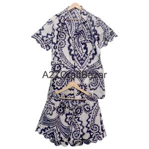 ชุดนอนผ้าฝ้ายแท้ 100% พิมพ์ลายด้วยมือ ทรงคังกูร่า คอวี แขนสั้น เอวยางยืด ระบายอากาศได้ดี สำหรับผู้หญิง - Product Image 1